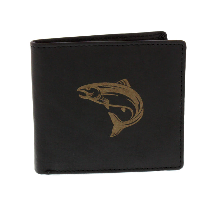 Leather Guild Black Leather Leaping Salmon Engraved Wallet