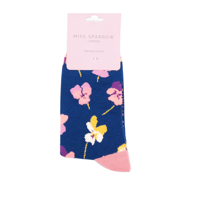 Miss Sparrow Bamboo Socks Violas (Navy)