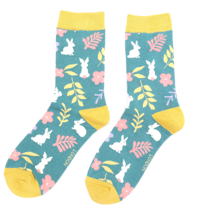 Miss Sparrow Bamboo Socks Bunnies In Teal