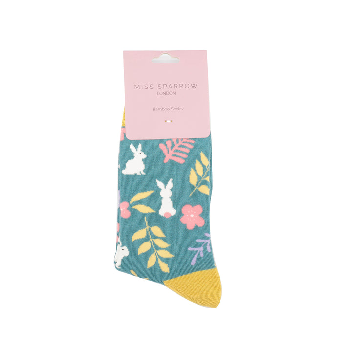 Miss Sparrow Bamboo Socks Bunnies In Teal