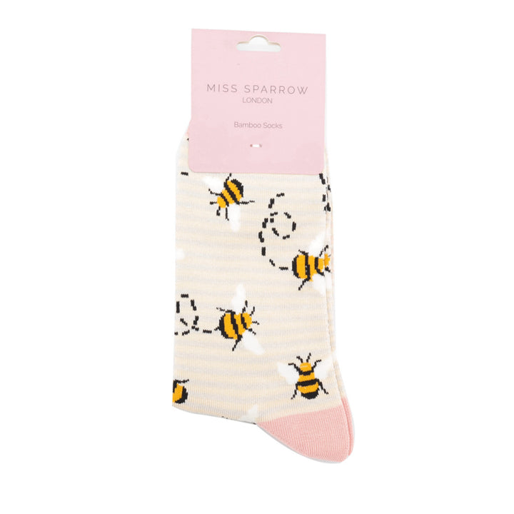 Miss Sparrow Bamboo Socks Bees Stripes (Silver)