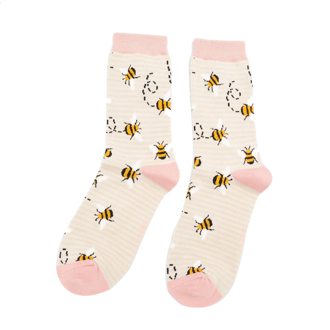 Miss Sparrow Bamboo Socks Bees Stripes (Silver)