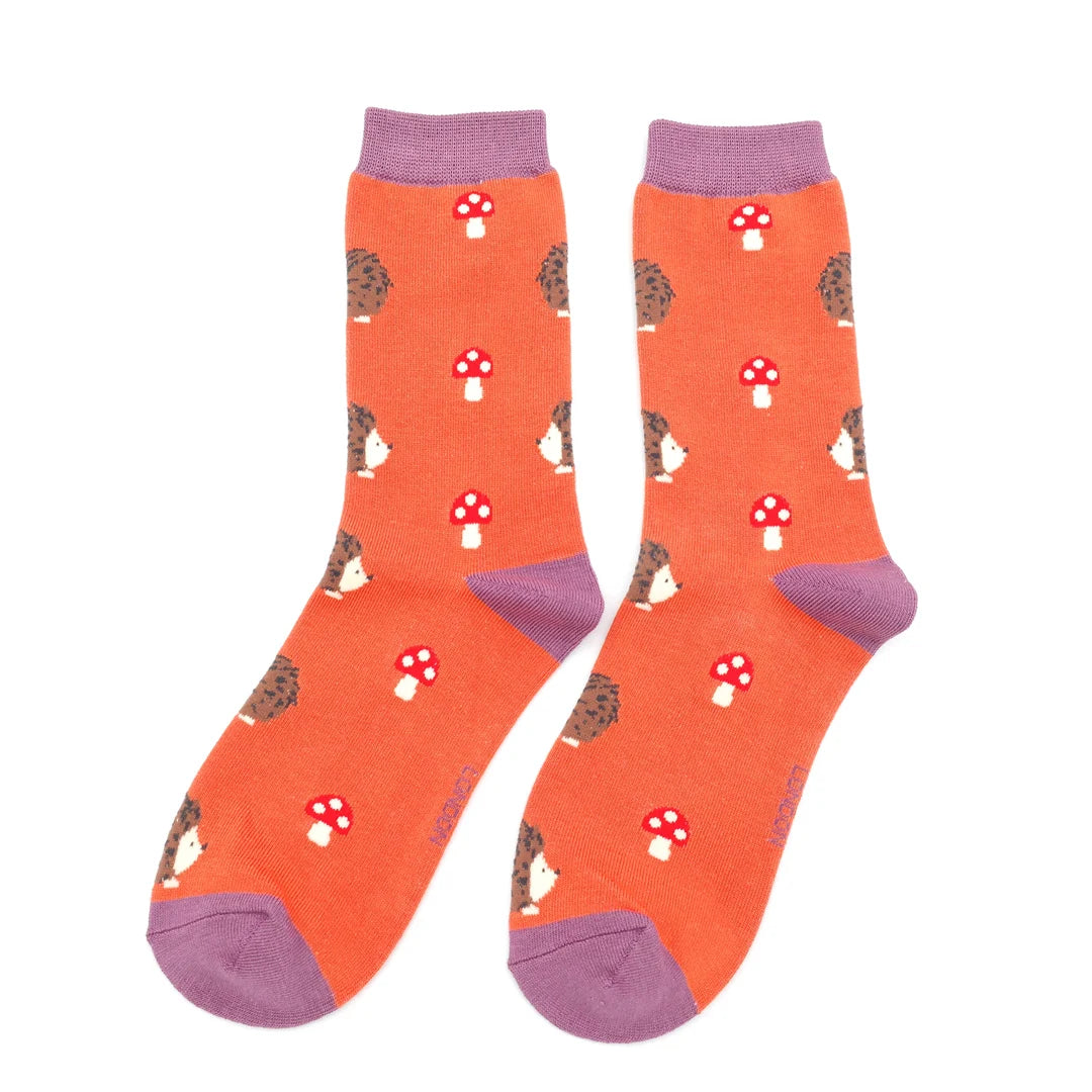 Miss Sparrow Bamboo Socks Hedgehogs & Toadstools (Orange)