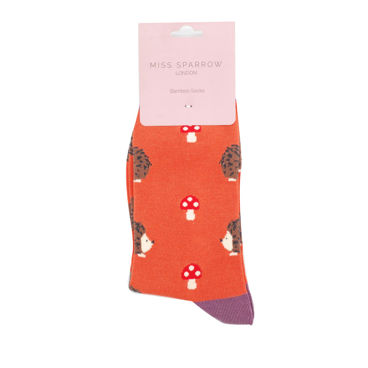 Miss Sparrow Bamboo Socks Hedgehogs & Toadstools (Orange)