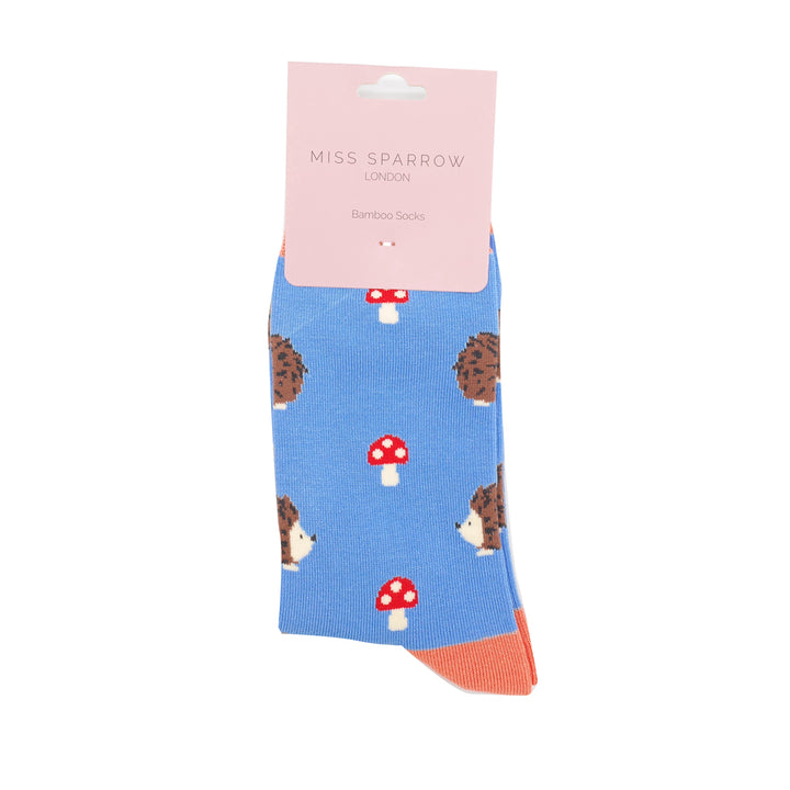Miss Sparrow Bamboo Socks Hedgehogs & Toadstools (Cornflower)