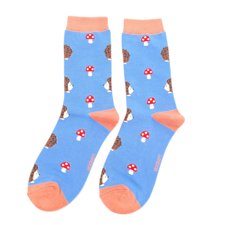 Miss Sparrow Bamboo Socks Hedgehogs & Toadstools (Cornflower)