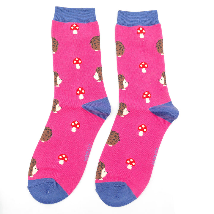 Miss Sparrow Bamboo Socks Hedgehogs & Toadstools (Hot Pink)