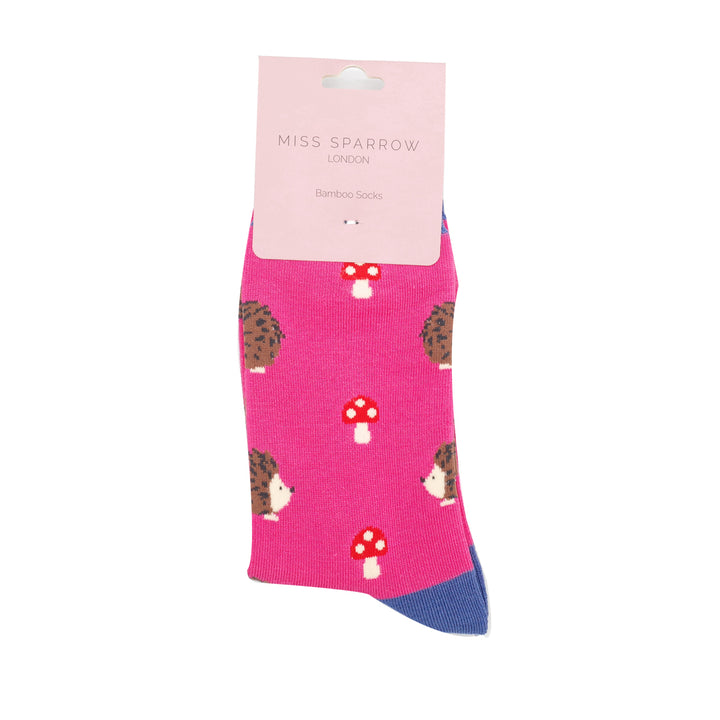 Miss Sparrow Bamboo Socks Hedgehogs & Toadstools (Hot Pink)