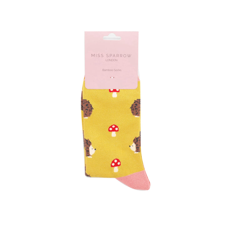 Miss Sparrow Bamboo Socks Hedgehogs & Toadstools (Yellow)