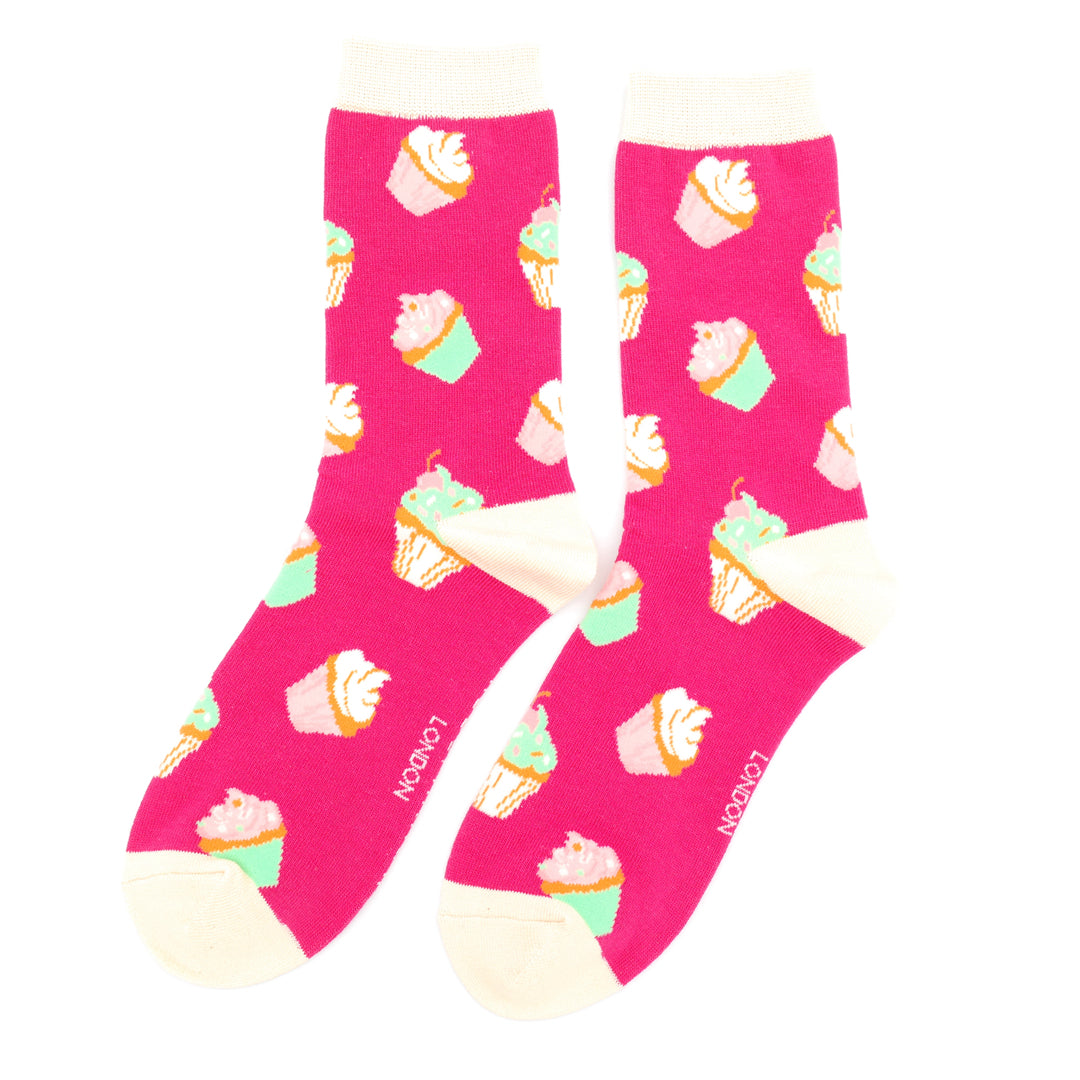 Miss Sparrow Bamboo Socks Cupcakes (Hot Pink)