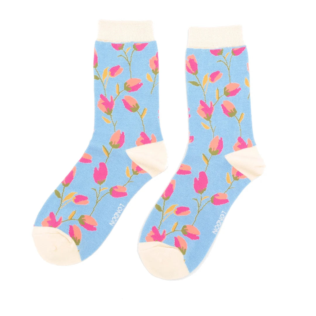 Miss Sparrow Bamboo Socks Ditsy Flowers (Sky)