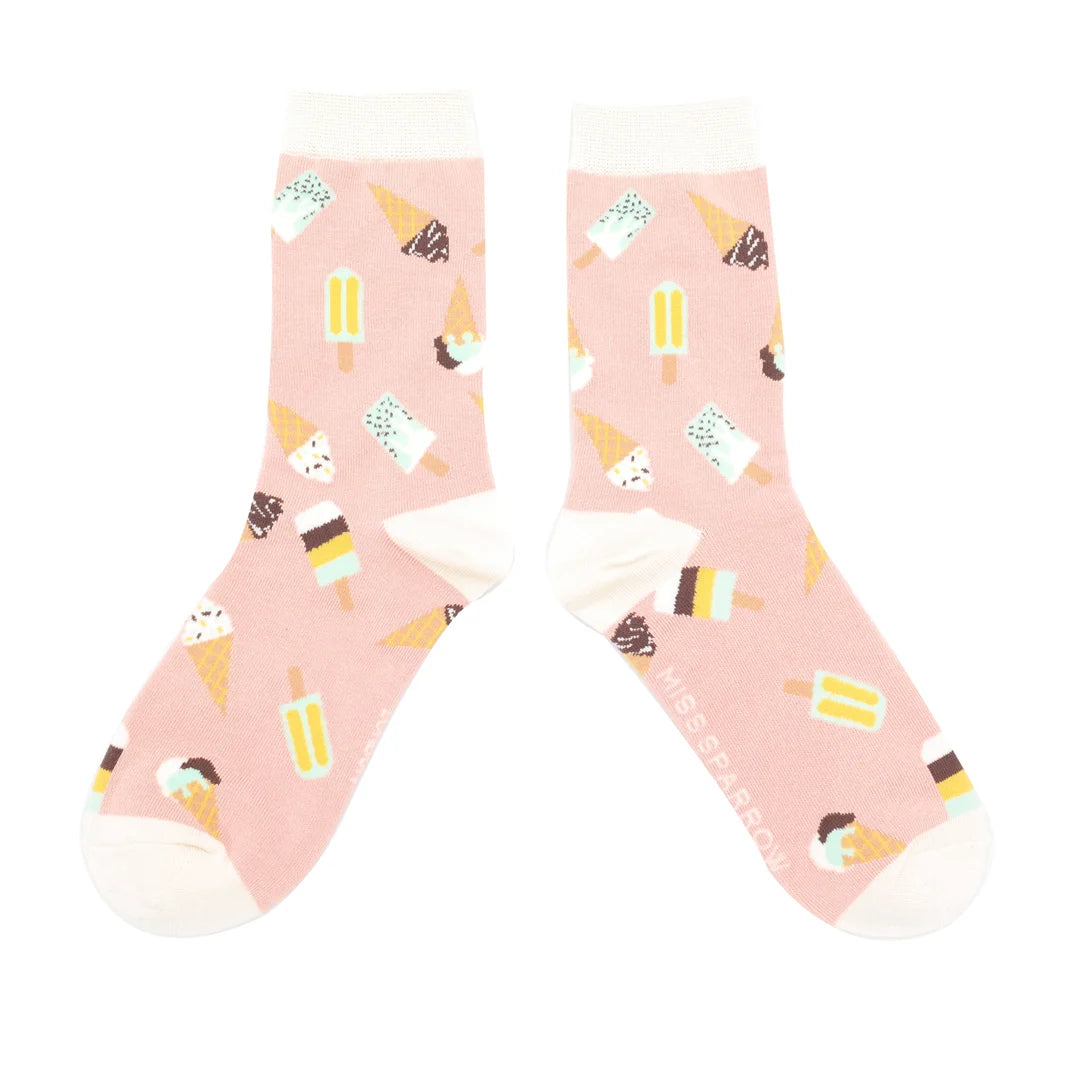 Miss Sparrow Bamboo Socks Ice Creams (Dusky Pink)