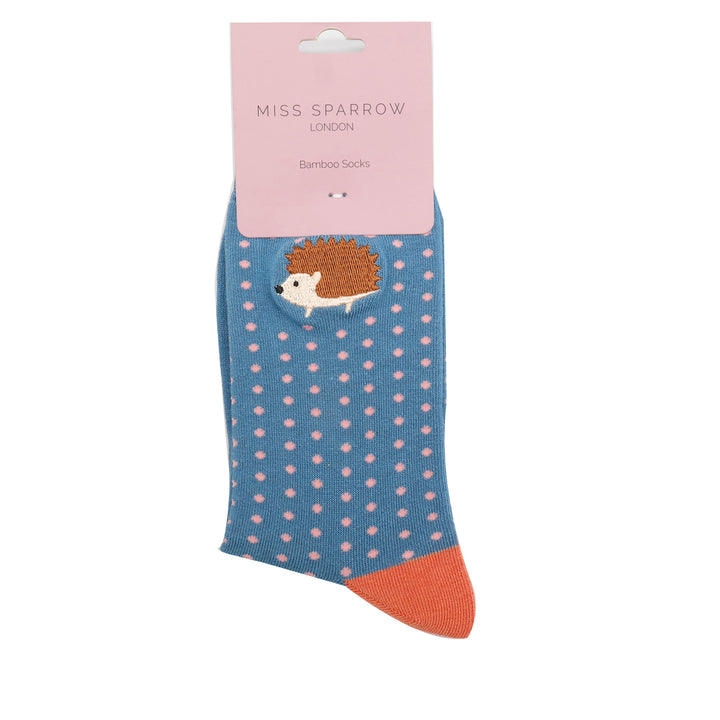 Miss Sparrow Bamboo Socks Embroidered Hedgehog (Denim)