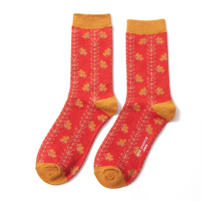 Miss Sparrow Bamboo Vines Socks (Orange)