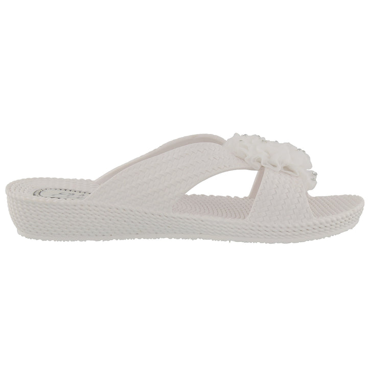 Ella Nicki Flower Low Wedge Slip On Sandals In White