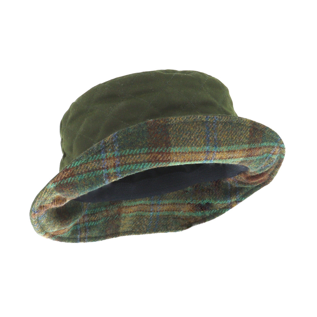 Whiteley Ladies Waxed Bucket Hat In Olive/Tweed