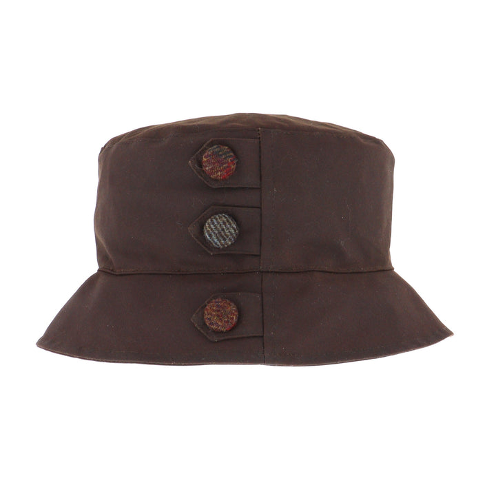 Whiteley Ladies Button Detail Wax Bucket Hat In Chocolate Brown