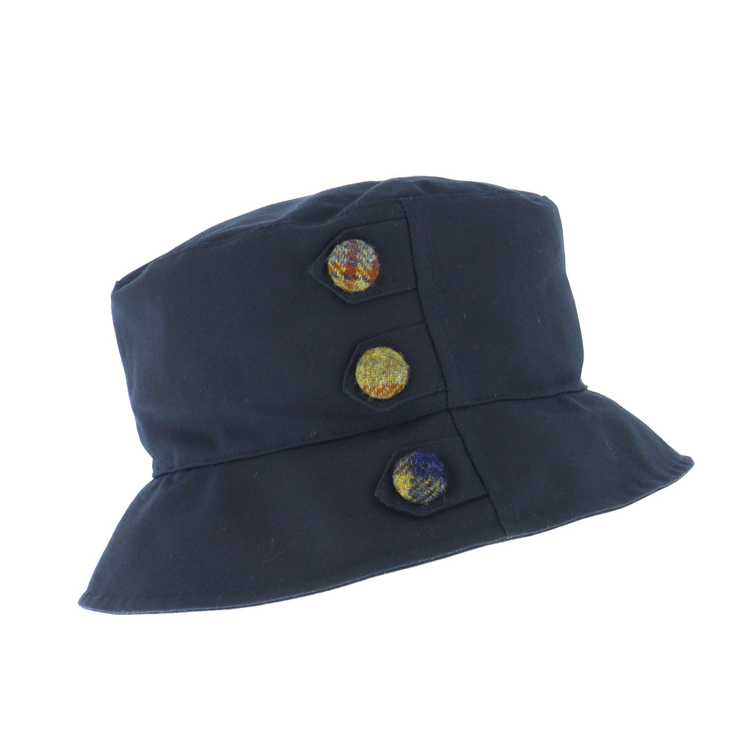 Whiteley Ladies Button Detail Wax Bucket Hat In Navy