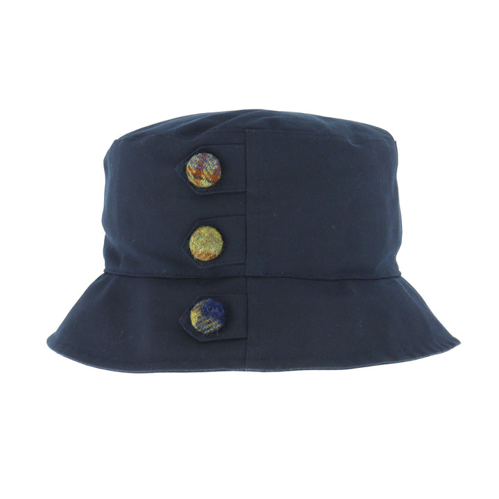 Whiteley Ladies Button Detail Wax Bucket Hat In Navy