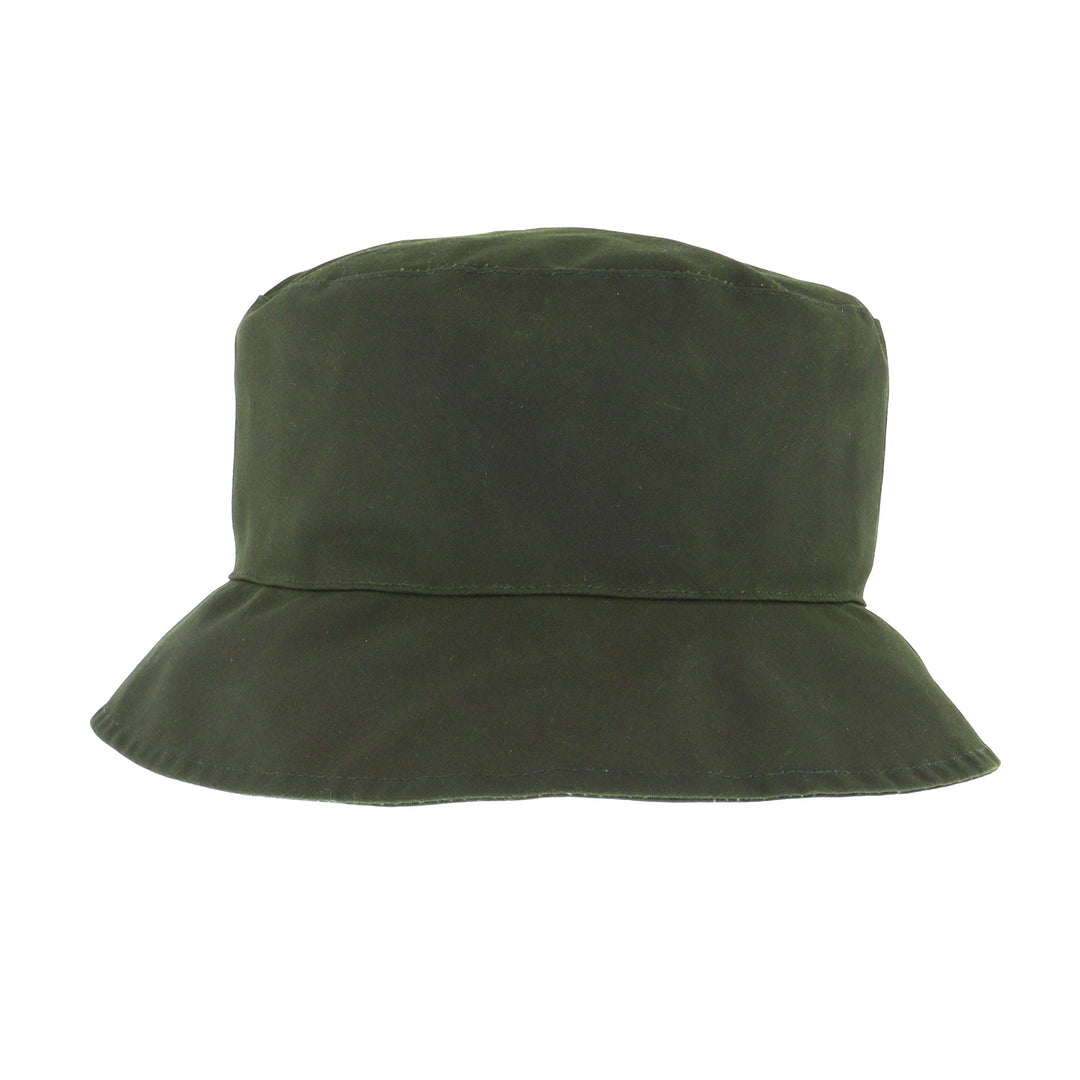 Whiteley Ladies Button Detail Wax Bucket Hat In Olive Green