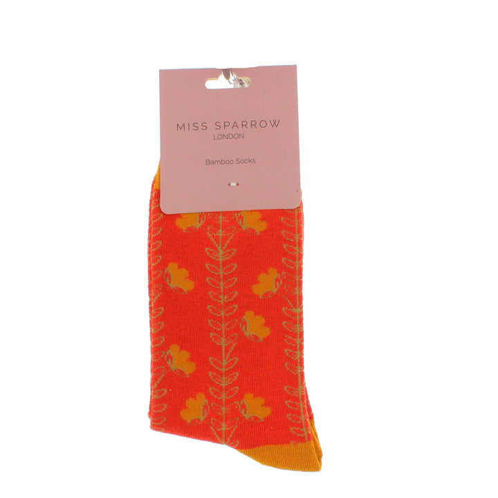 Miss Sparrow Bamboo Vines Socks (Orange)