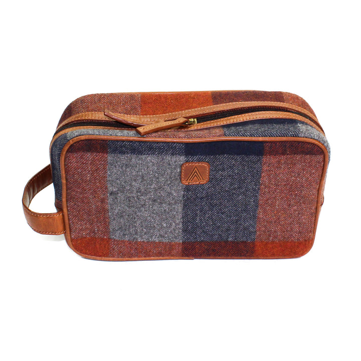 Rust Check Wool & Leather Trim Washbag