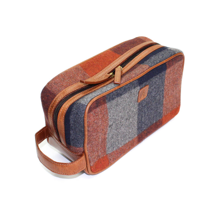 Rust Check Wool & Leather Trim Washbag