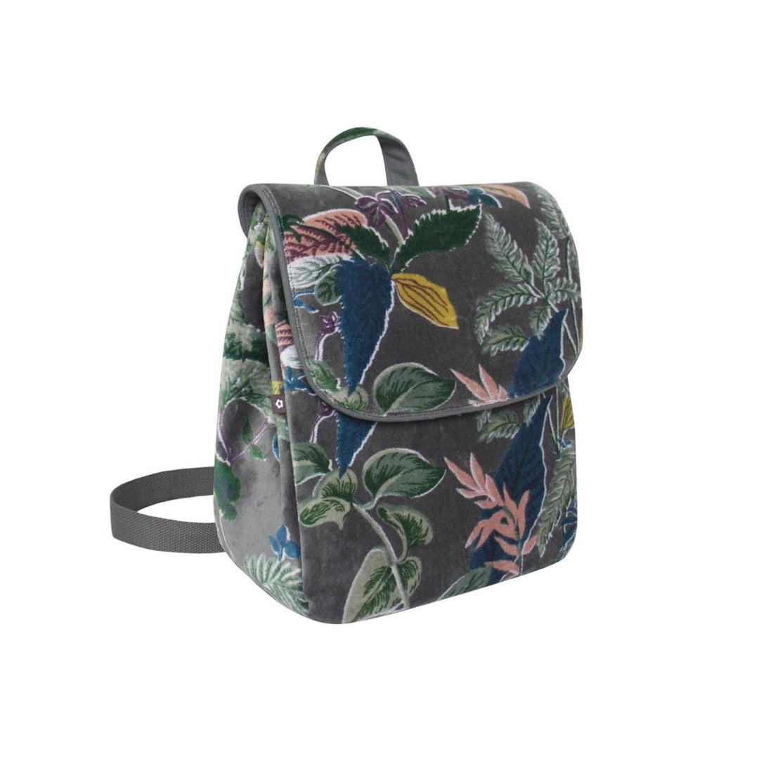 Grey Botanical Velvet Backpack Bag by Earth Squared