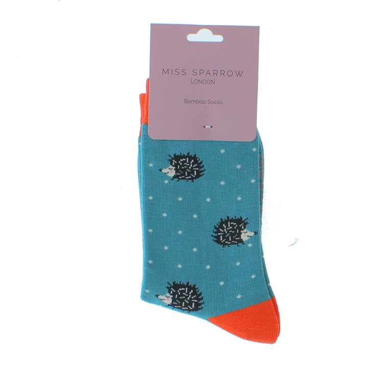 Miss Sparrow Bamboo Socks Sleepy Hedgehogs In Teal