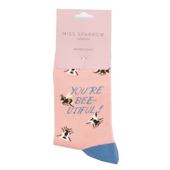 Miss Sparrow Bamboo Socks Bee-utiful (Dusky Pink)