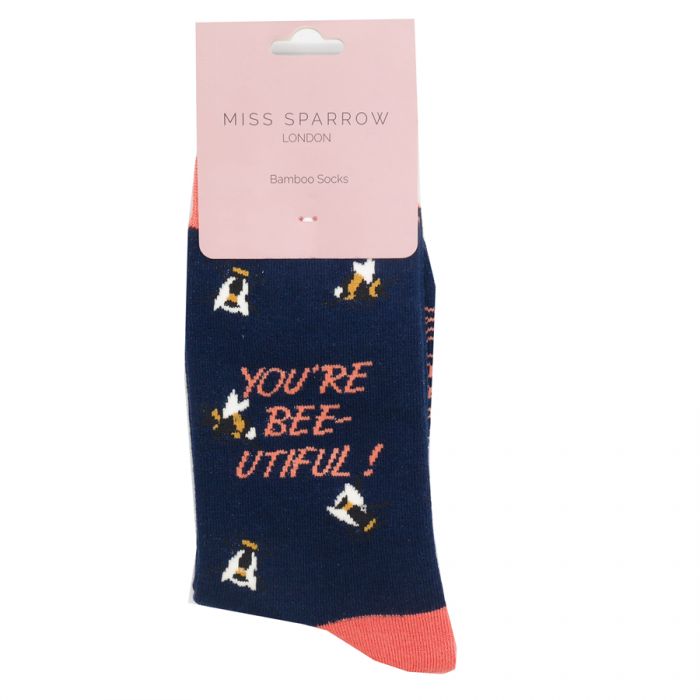 Miss Sparrow Bamboo Socks Bee-utiful (Navy)