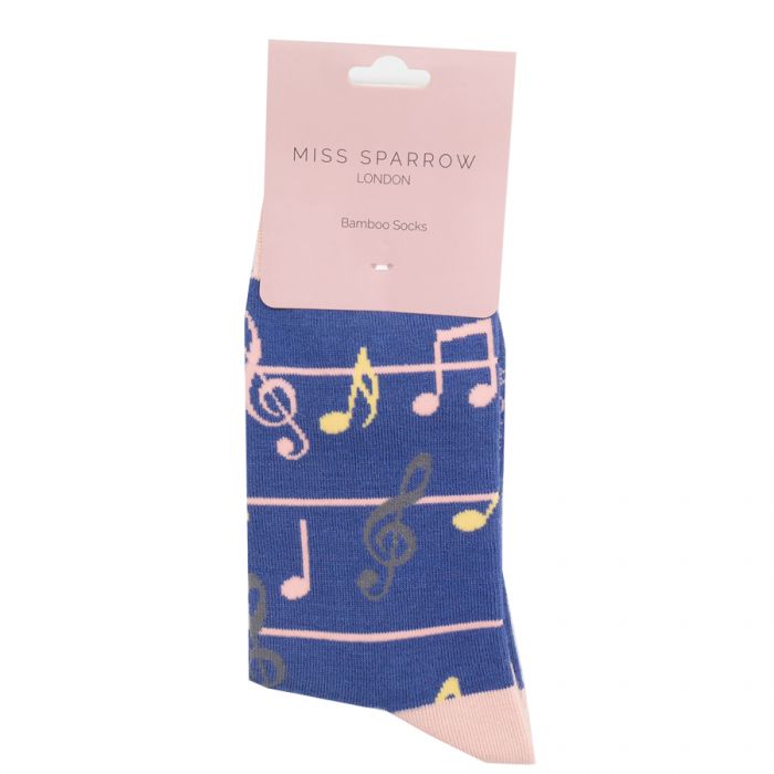 Miss Sparrow Bamboo Socks Music Notes (Denim)