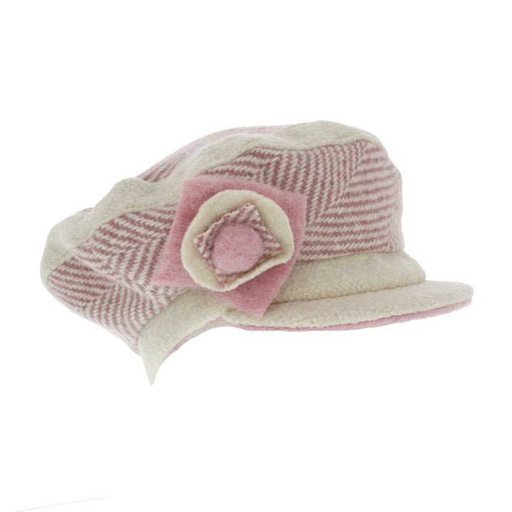 Max & Ellie Ladies Bakerboy Cap In Winter White & Pink