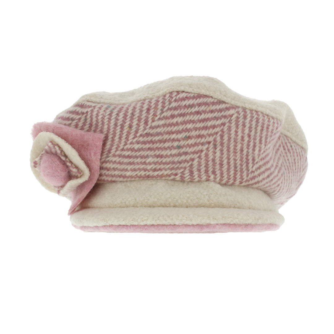 Max & Ellie Ladies Bakerboy Cap In Winter White & Pink