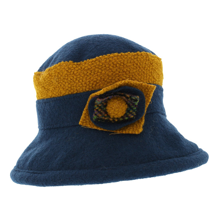 Max & Ellie Ladies Teal & Yellow Wool Cloche Hat