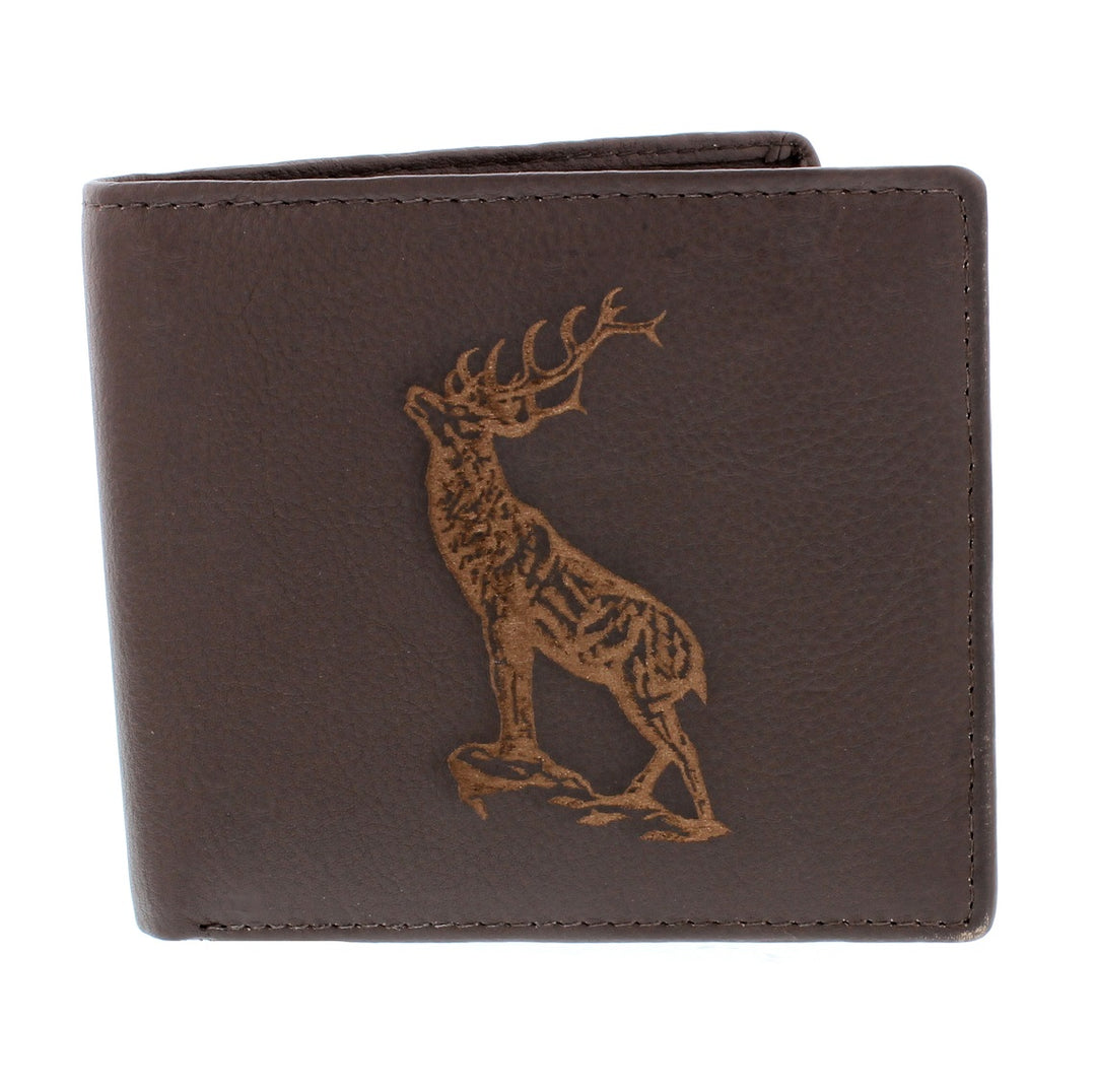 Leather Guild Brown Leather Stag Engraved Wallet
